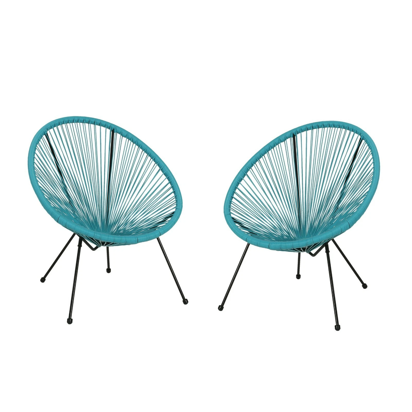Teal PE Rattan Patio Chairs Set of 2 - Modern Outdoor Seating