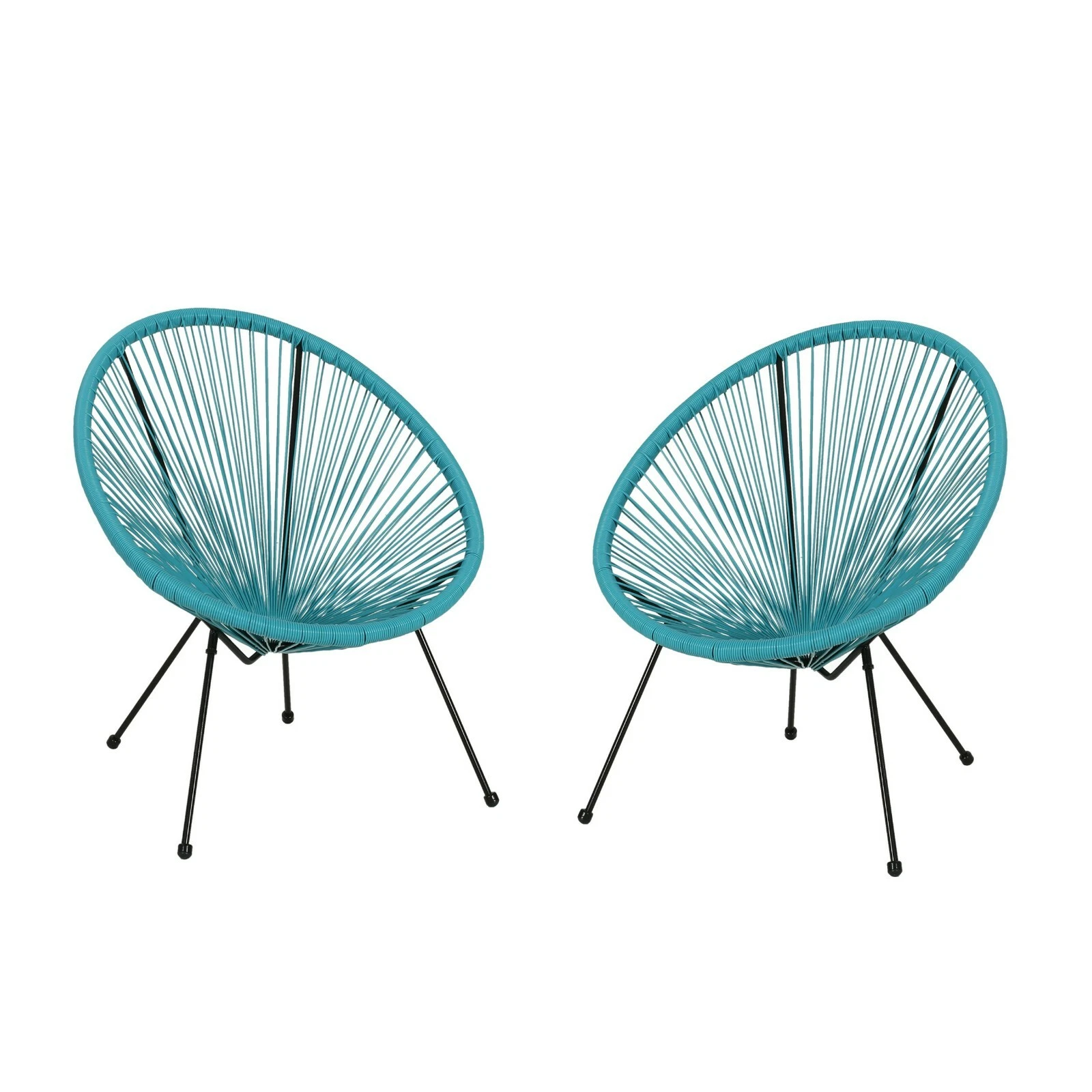 Teal PE Rattan Patio Chairs Set of 2 - Modern Outdoor Seating