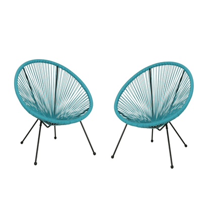 Teal PE Rattan Patio Chairs Set of 2 - Modern Outdoor Seating