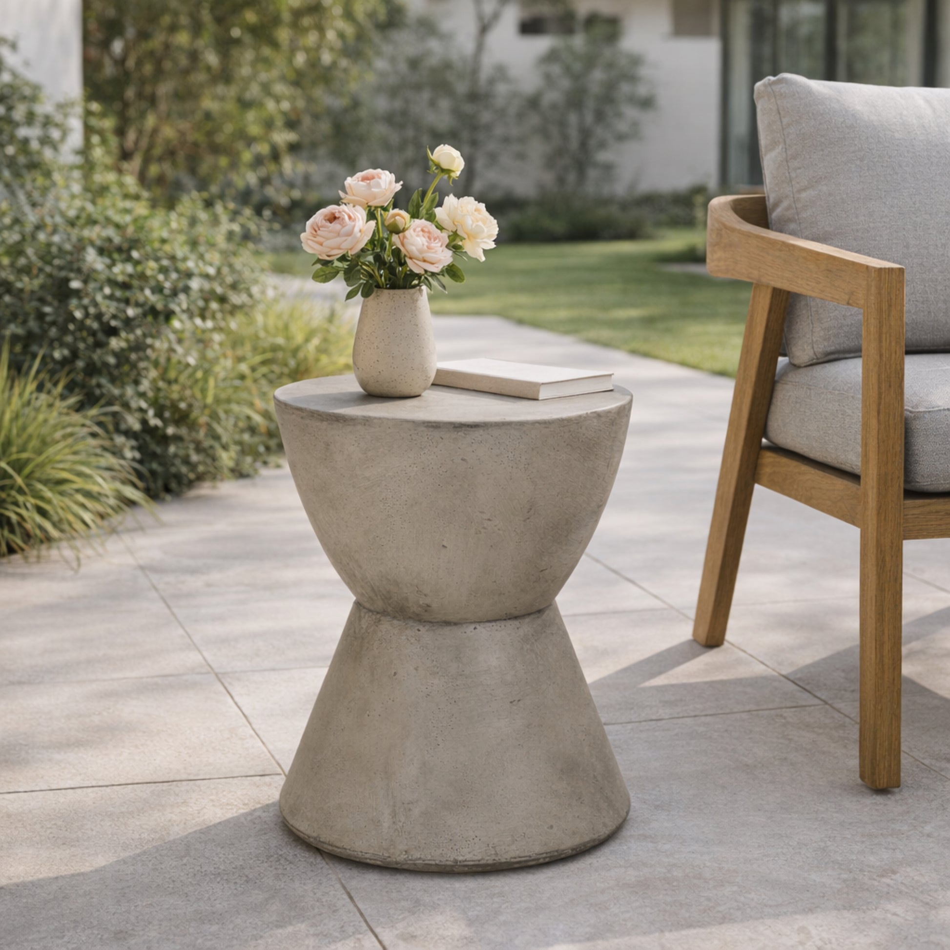 Lightweight Concrete Outdoor Side Table for Garden Patio Decor