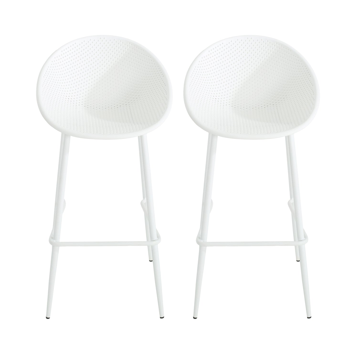 White Iron & Plastic Barstool Set of 2 - Patio Outdoor Seating