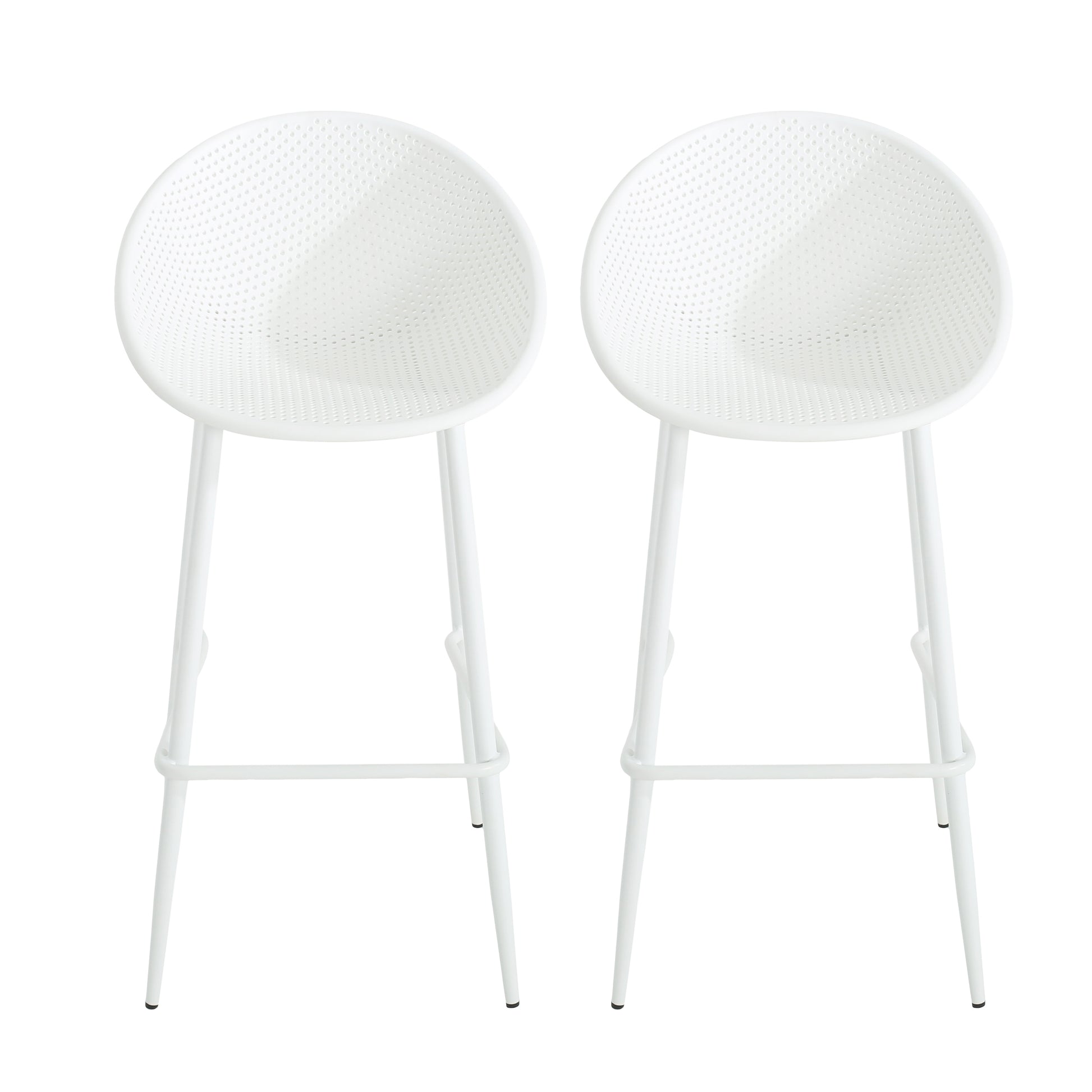White Iron & Plastic Barstool Set of 2 - Patio Outdoor Seating