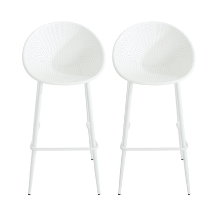 White Iron & Plastic Barstool Set of 2 - Patio Outdoor Seating