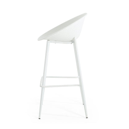 White Iron & Plastic Barstool Set of 2 - Patio Outdoor Seating