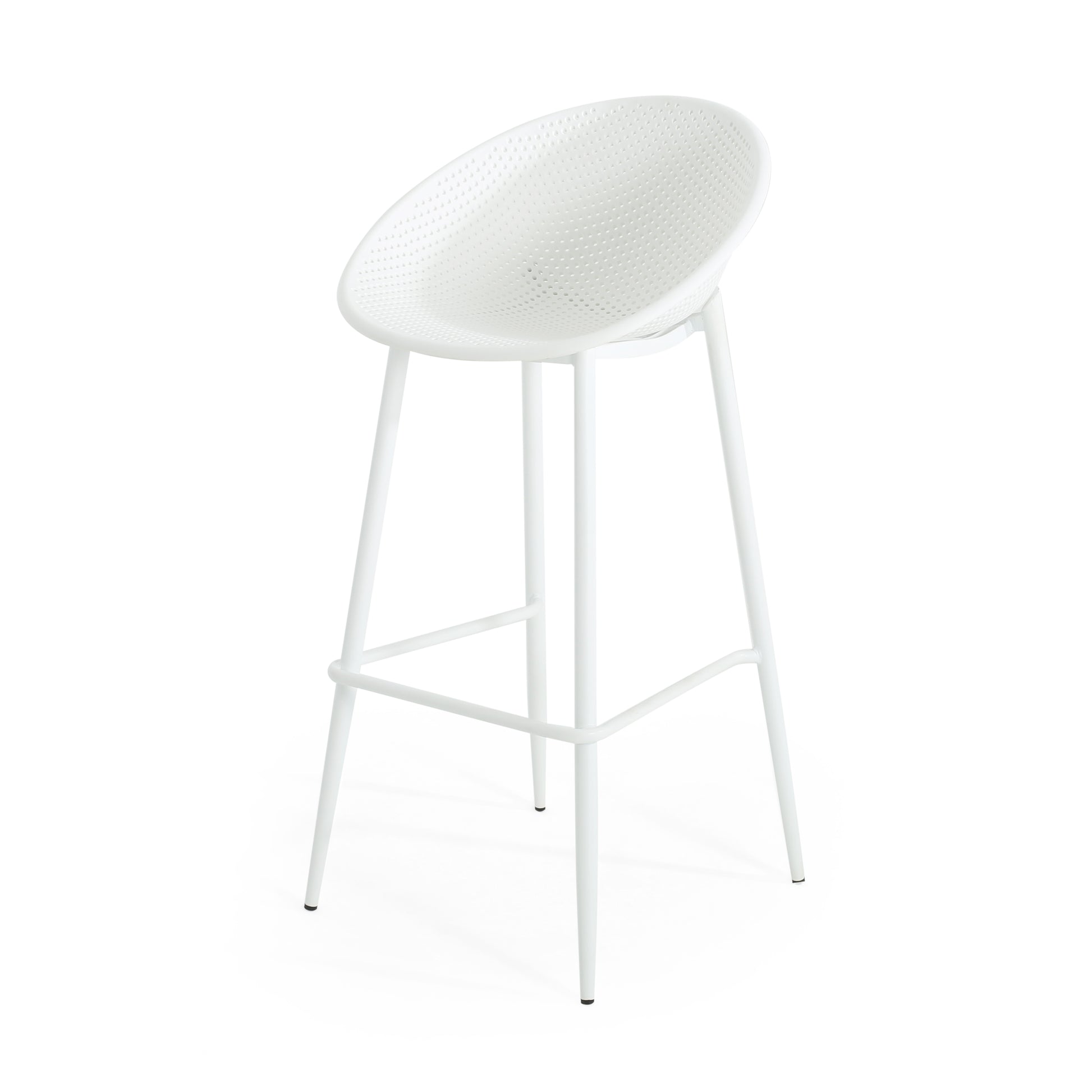 White Iron & Plastic Barstool Set of 2 - Patio Outdoor Seating
