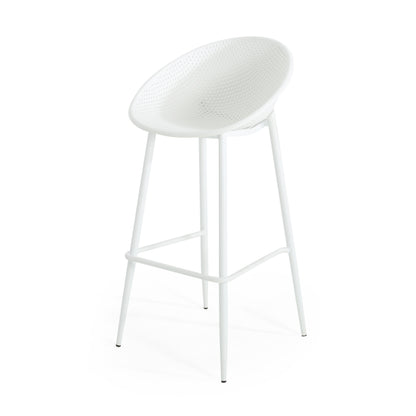 White Iron & Plastic Barstool Set of 2 - Patio Outdoor Seating