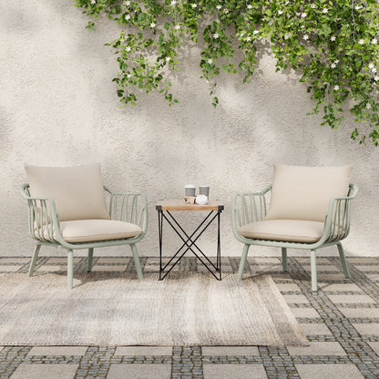 Huron Outdoor Patio PP Club Chair, Green Finish with Beige Cushion, Set of 2