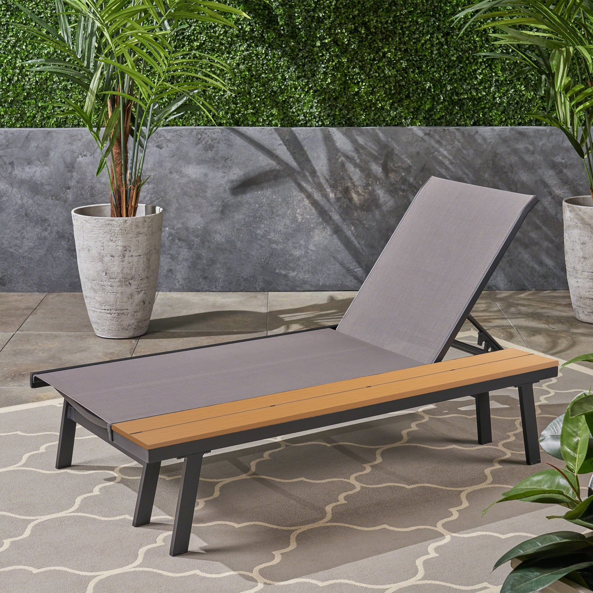 WATERLOO CHAISE LOUNGE WITH ATTACHED WOOD SIDE TABLE, 1PC, (62756.00BLK)