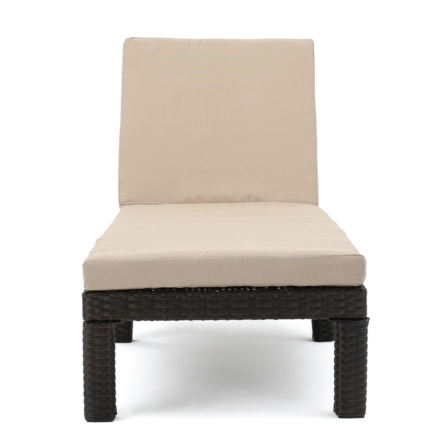 Beige & Dark Brown Wicker Chaise Lounge - Outdoor Patio Seating