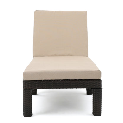 Beige & Dark Brown Wicker Chaise Lounge - Outdoor Patio Seating