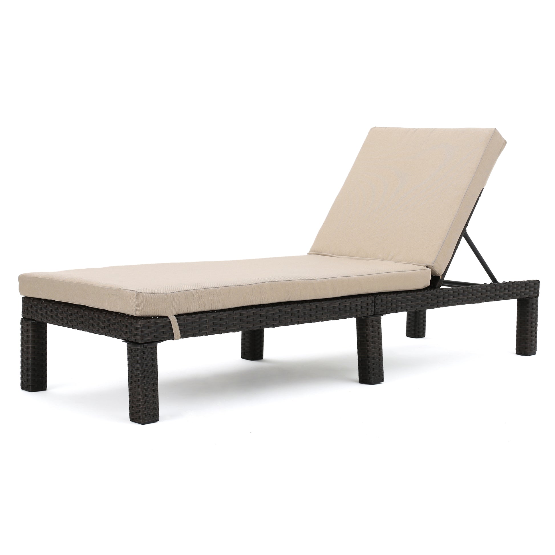 Beige & Dark Brown Wicker Chaise Lounge - Outdoor Patio Seating