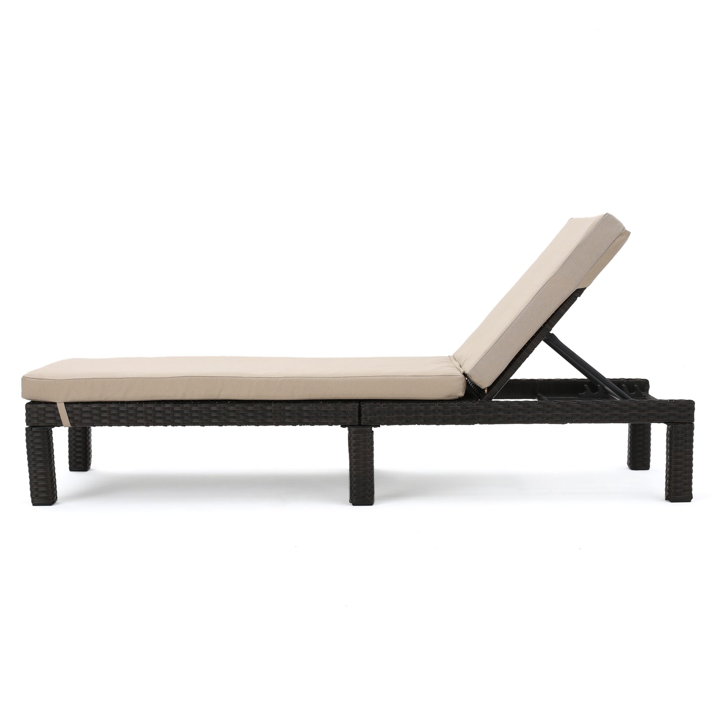 Beige & Dark Brown Wicker Chaise Lounge - Outdoor Patio Seating