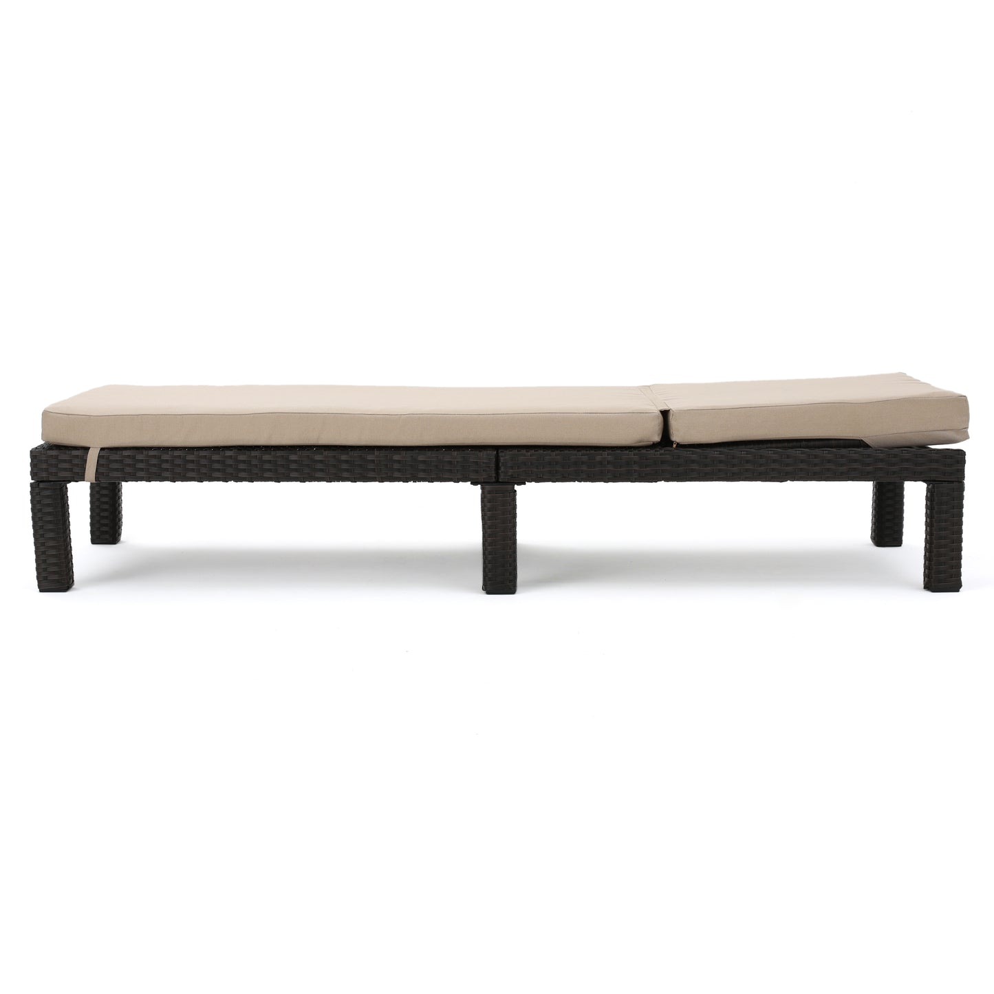Beige & Dark Brown Wicker Chaise Lounge - Outdoor Patio Seating