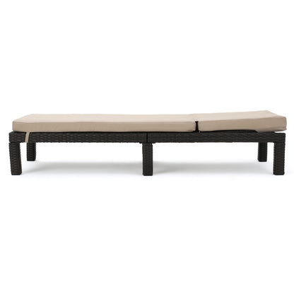 Beige & Dark Brown Wicker Chaise Lounge - Outdoor Patio Seating