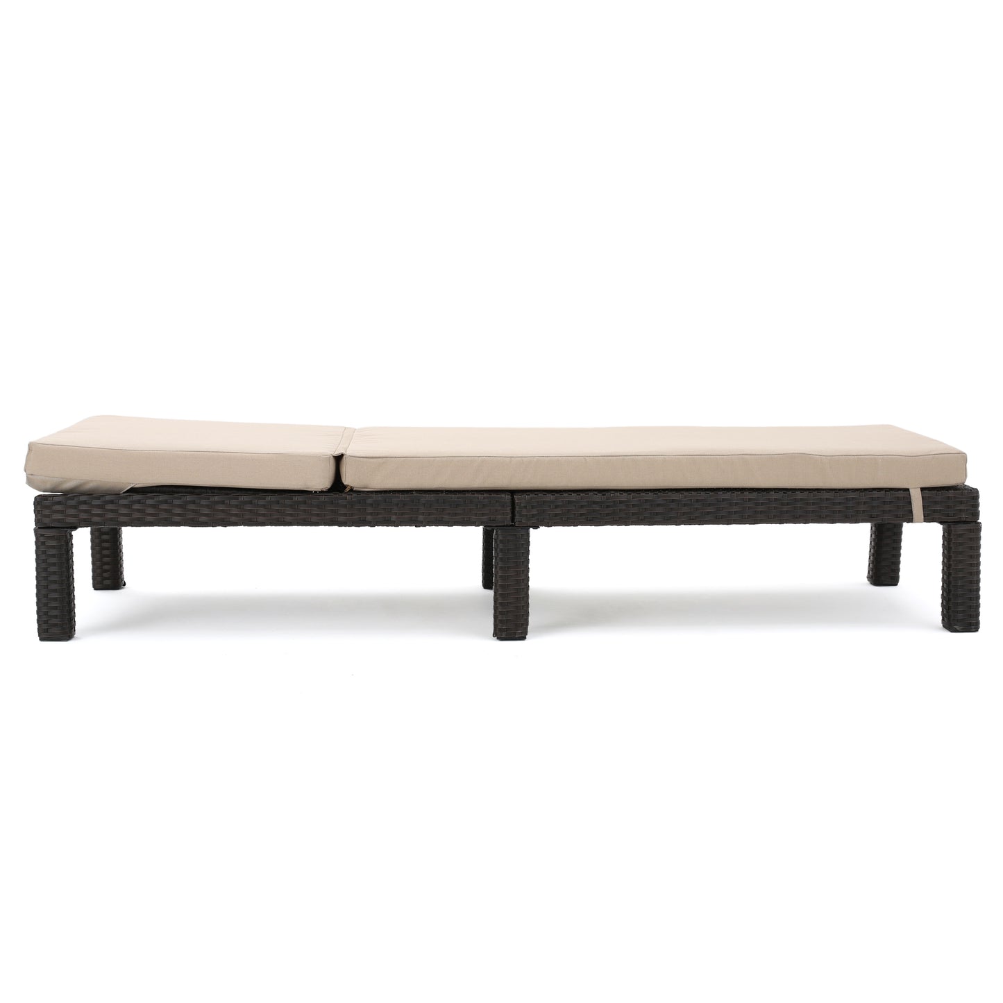 Beige & Dark Brown Wicker Chaise Lounge - Outdoor Patio Seating