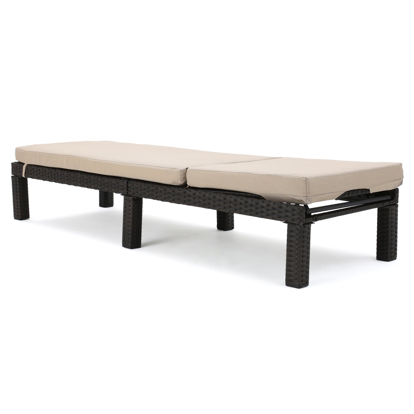 Beige & Dark Brown Wicker Chaise Lounge - Outdoor Patio Seating