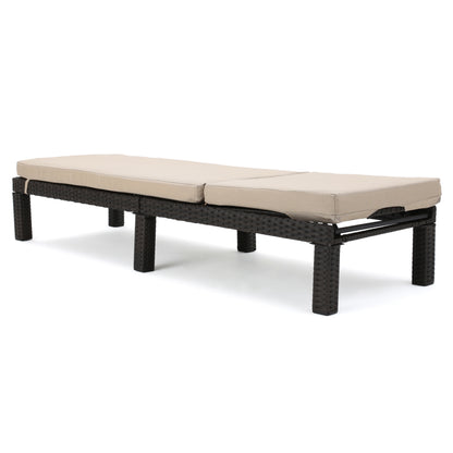 Beige & Dark Brown Wicker Chaise Lounge - Outdoor Patio Seating