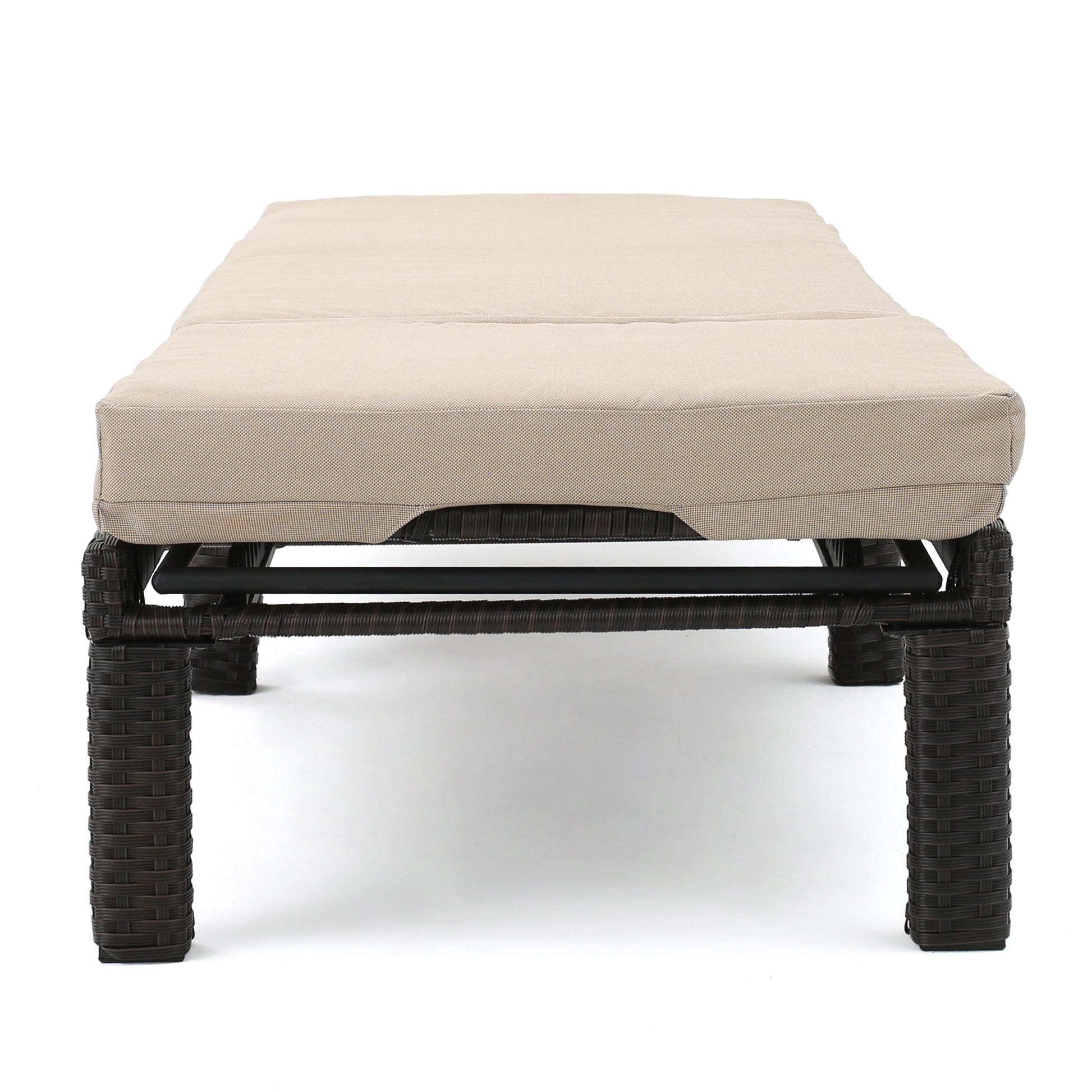 Beige & Dark Brown Wicker Chaise Lounge - Outdoor Patio Seating