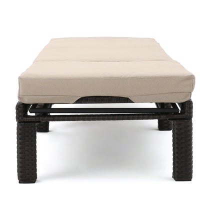 Beige & Dark Brown Wicker Chaise Lounge - Outdoor Patio Seating