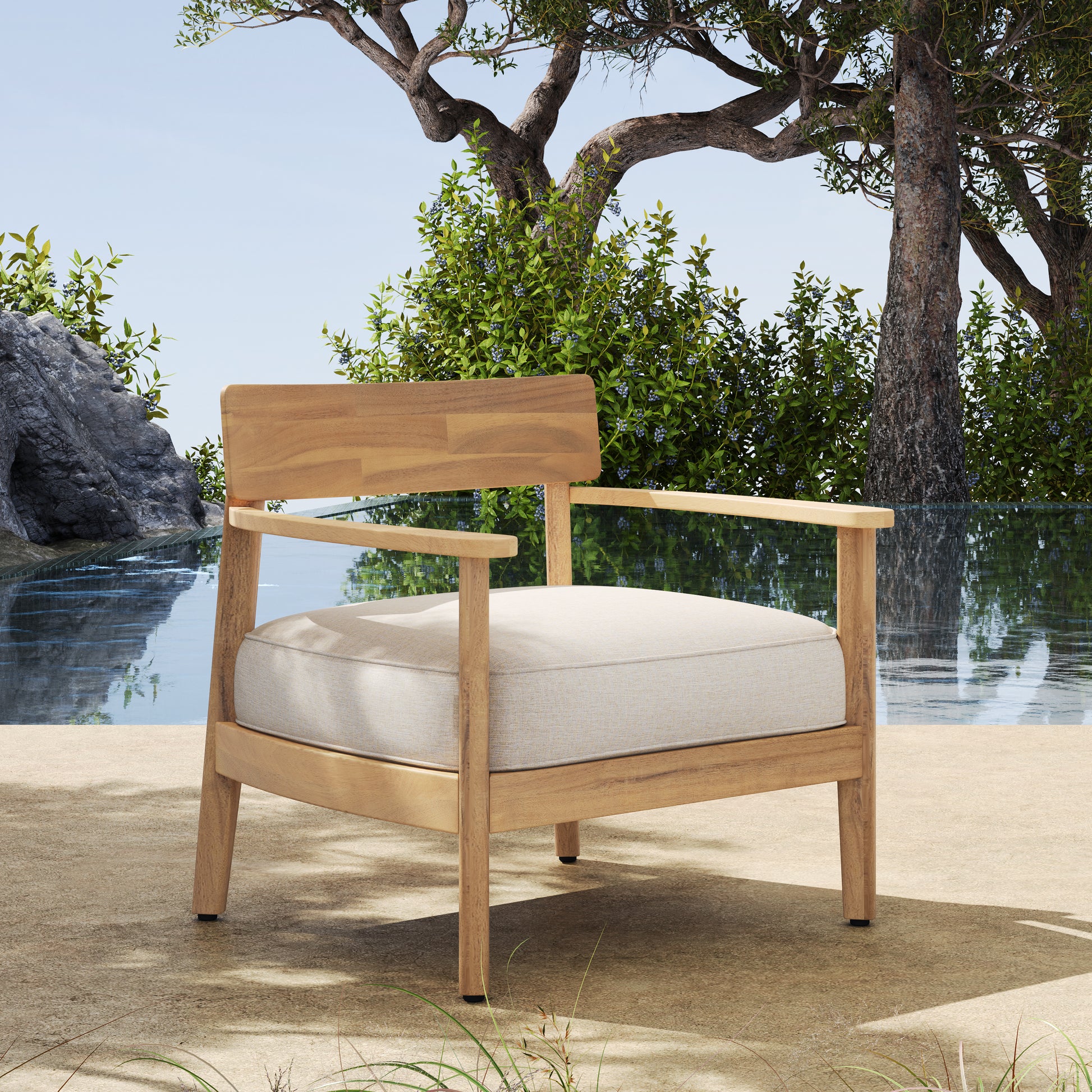 Mallorca Acacia Wood Club Chair With Seat Cushion, Set of 1
