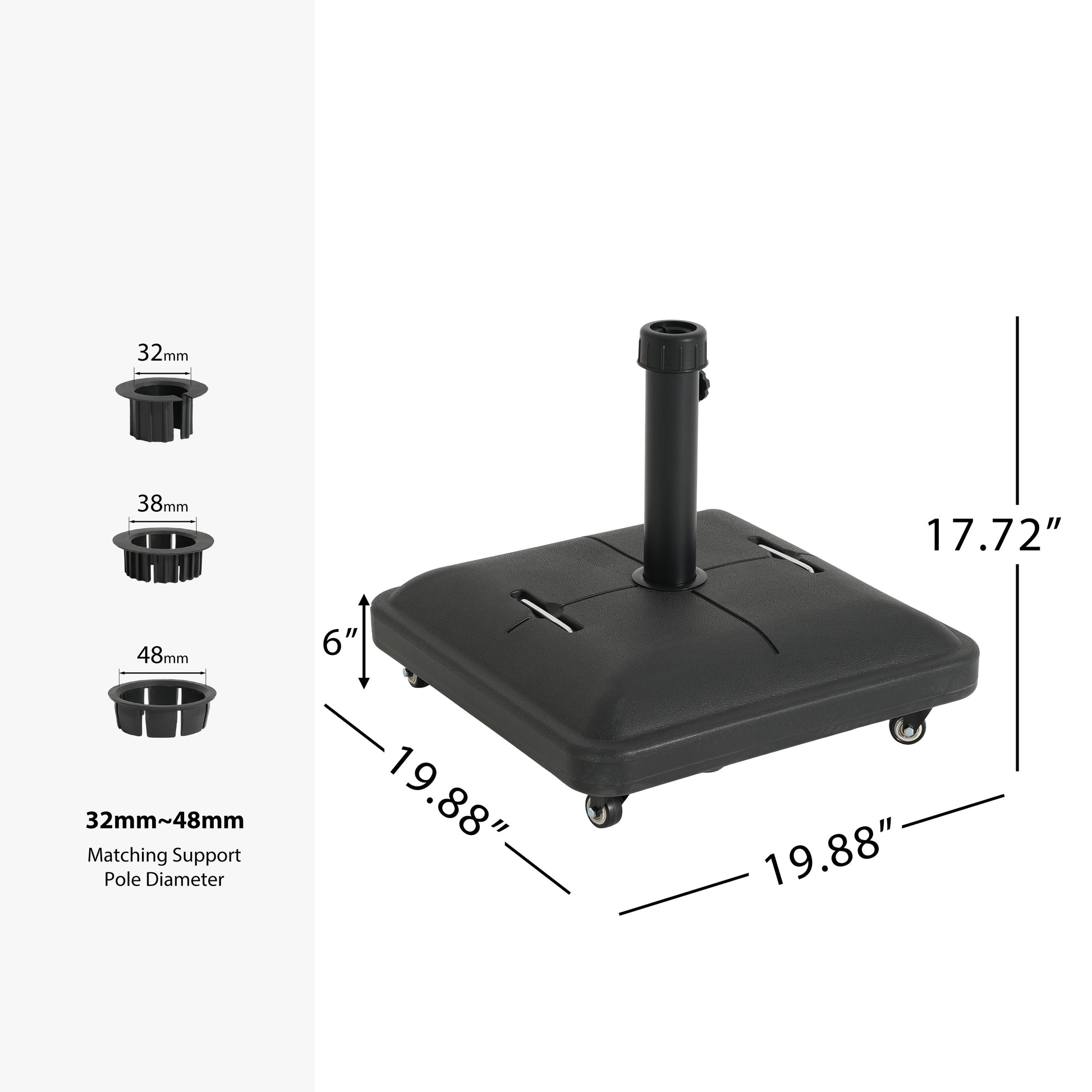 Black Concrete Resin Umbrella Base with Wheels - 19.88"