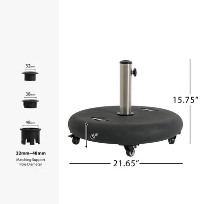 Black Concrete Resin Umbrella Base - 90lb Wheels