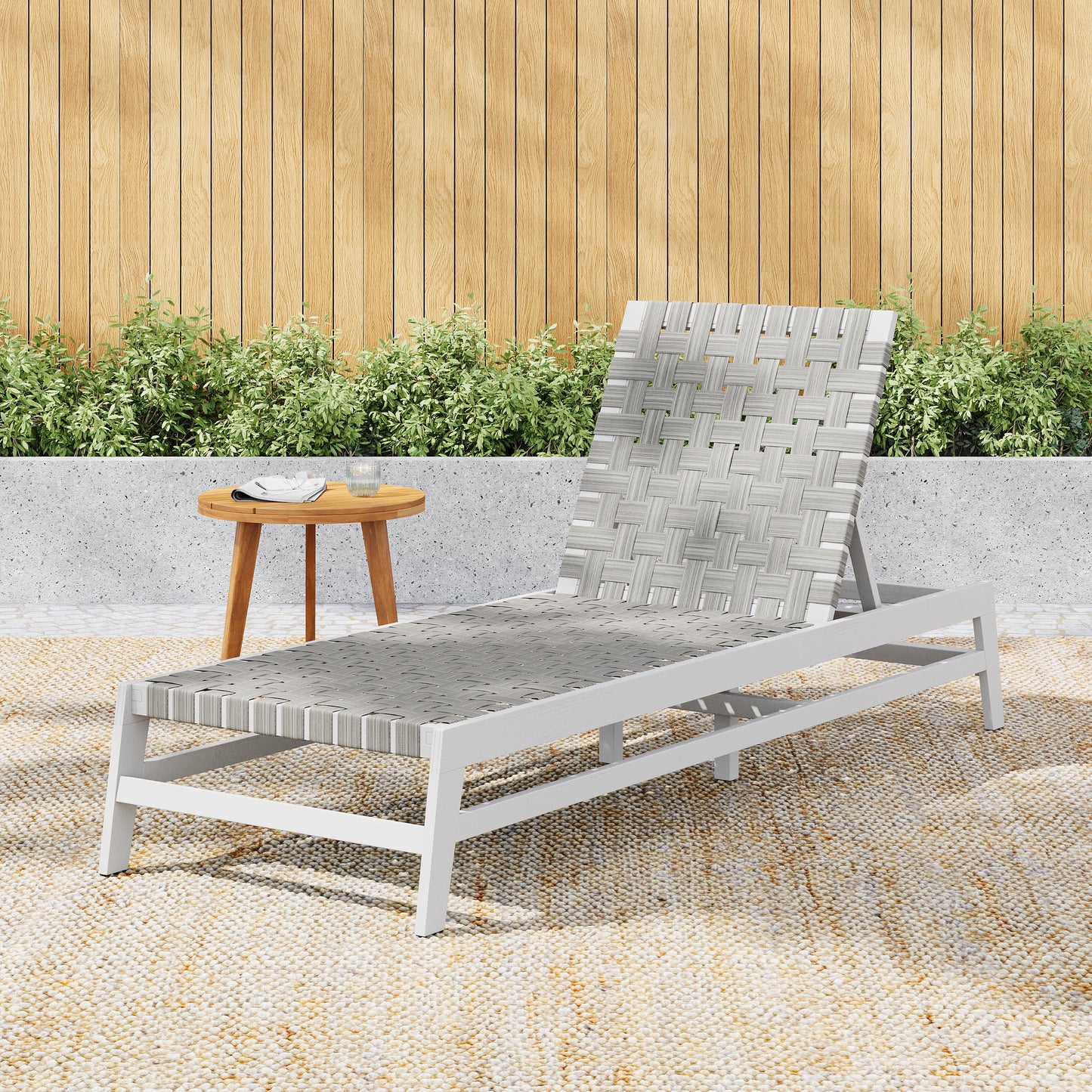 Grey Acacia Wood Rope Chaise Lounge Outdoor Patio