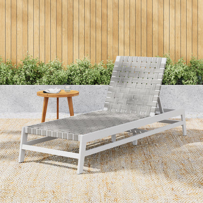 Grey Acacia Wood Rope Chaise Lounge Outdoor Patio
