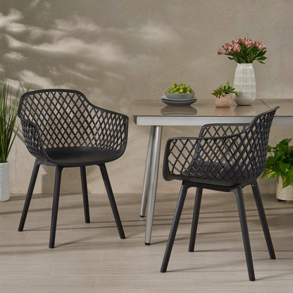 Black Polypropylene Outdoor Dining Chair Set for Patio