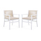 Outdoor Dining Chairs Set of 2, Acacia Wood Patio Armchair with Rope Design Back and Water Repellent Cushion, White Frame, 400lbs Weight Capacity