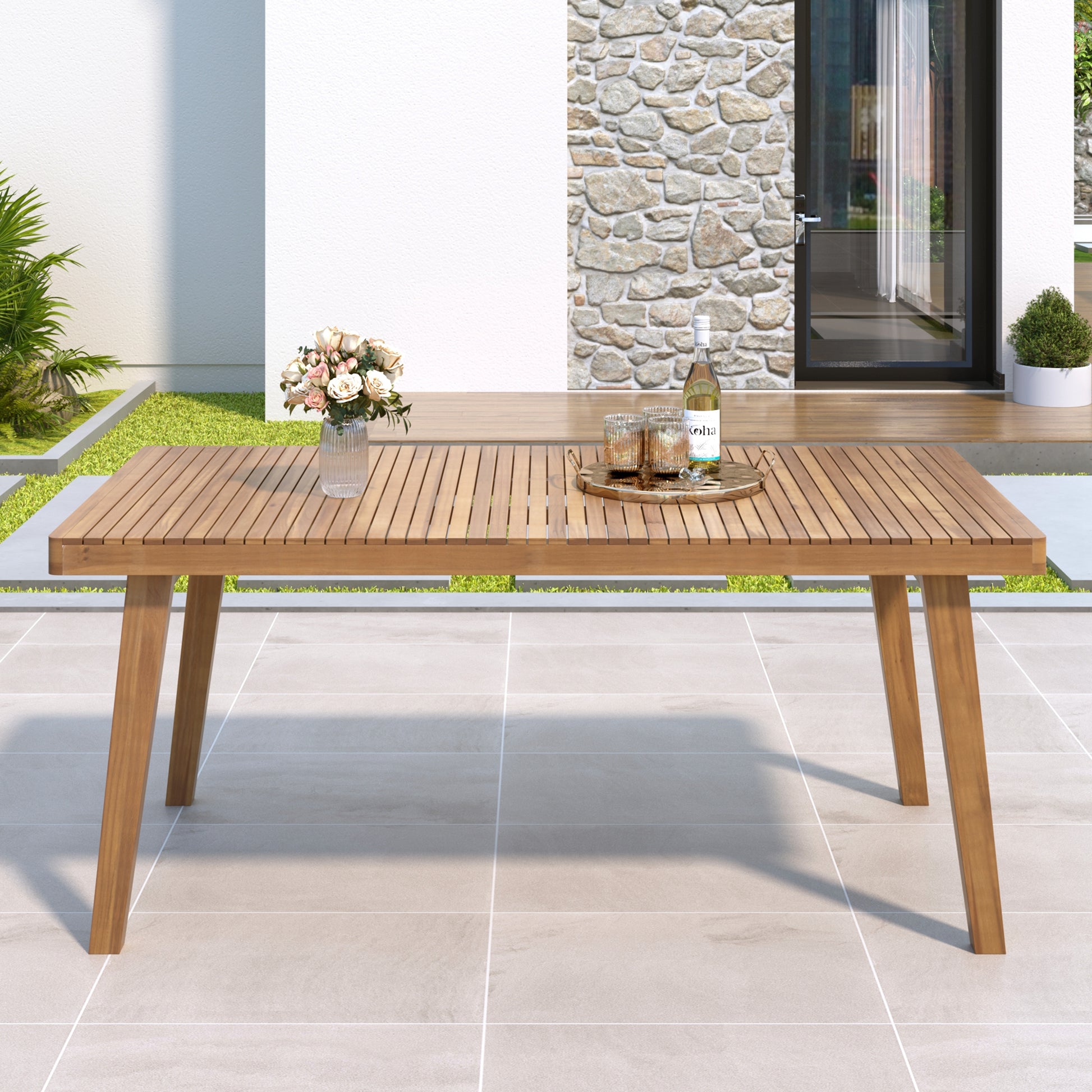 69" Acacia Wood Outdoor Dining Table - Brown