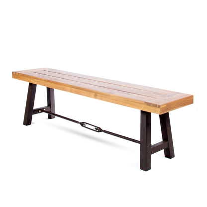 Acacia Wood Outdoor Dining Bench, Patio Backless Bench