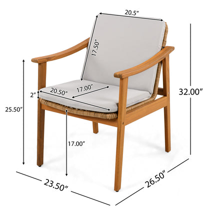 Outdoor Dining Chairs Set of 2, Acacia Wood Frame, Grey Cushion - Durable Patio