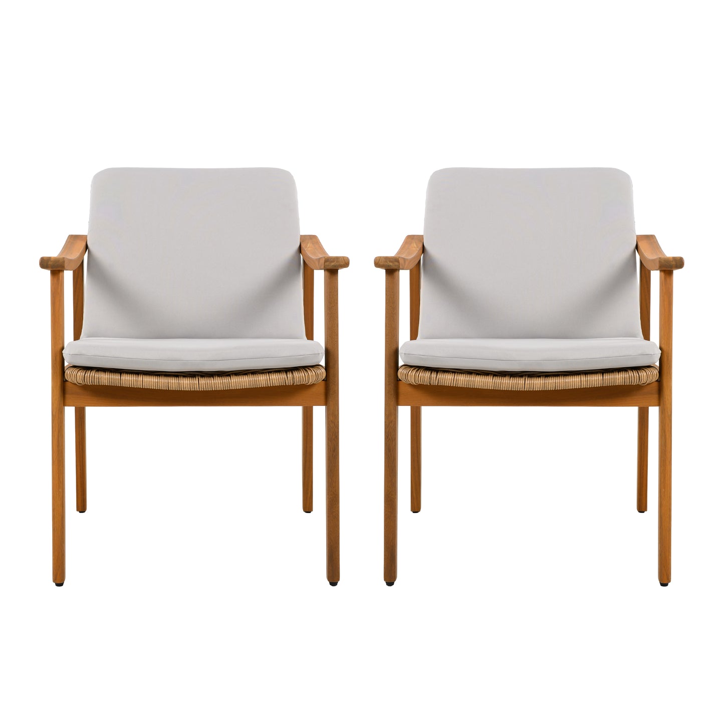 Outdoor Dining Chairs Set of 2, Acacia Wood Frame, Grey Cushion - Durable Patio