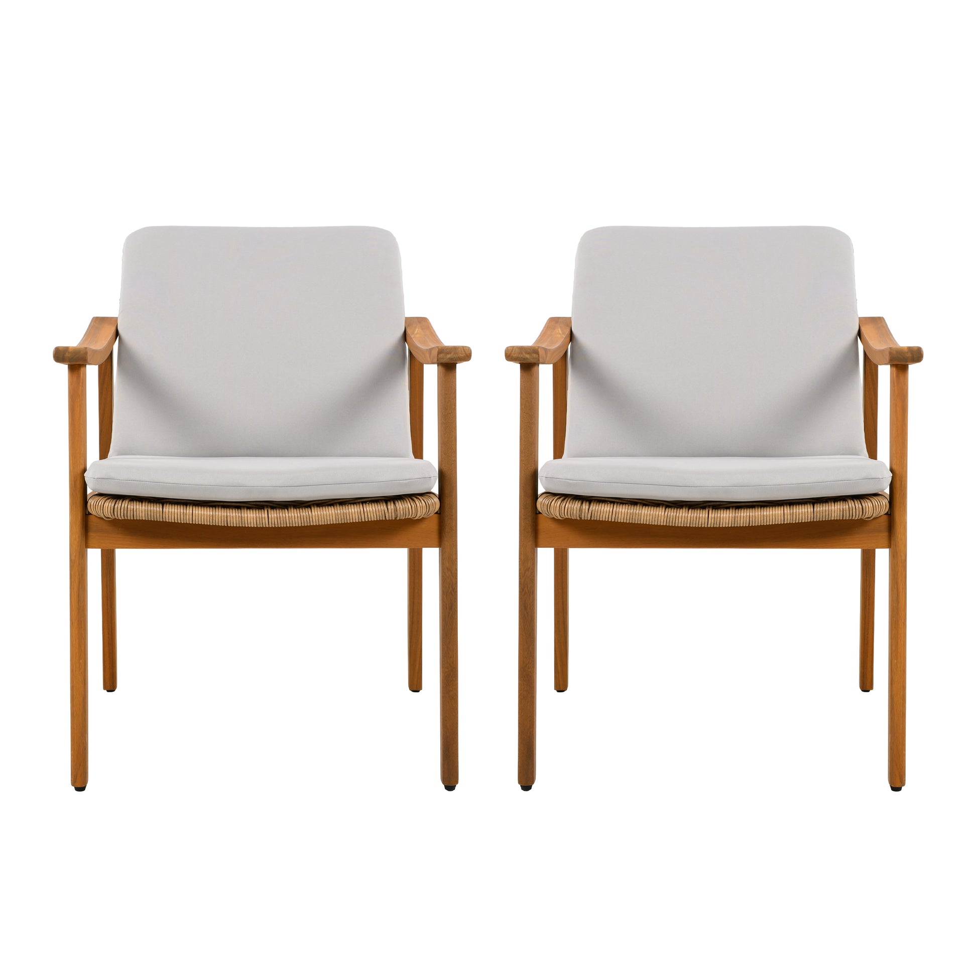 Outdoor Dining Chairs Set of 2, Acacia Wood Frame, Grey Cushion - Durable Patio