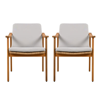 Outdoor Dining Chairs Set of 2, Acacia Wood Frame, Grey Cushion - Durable Patio