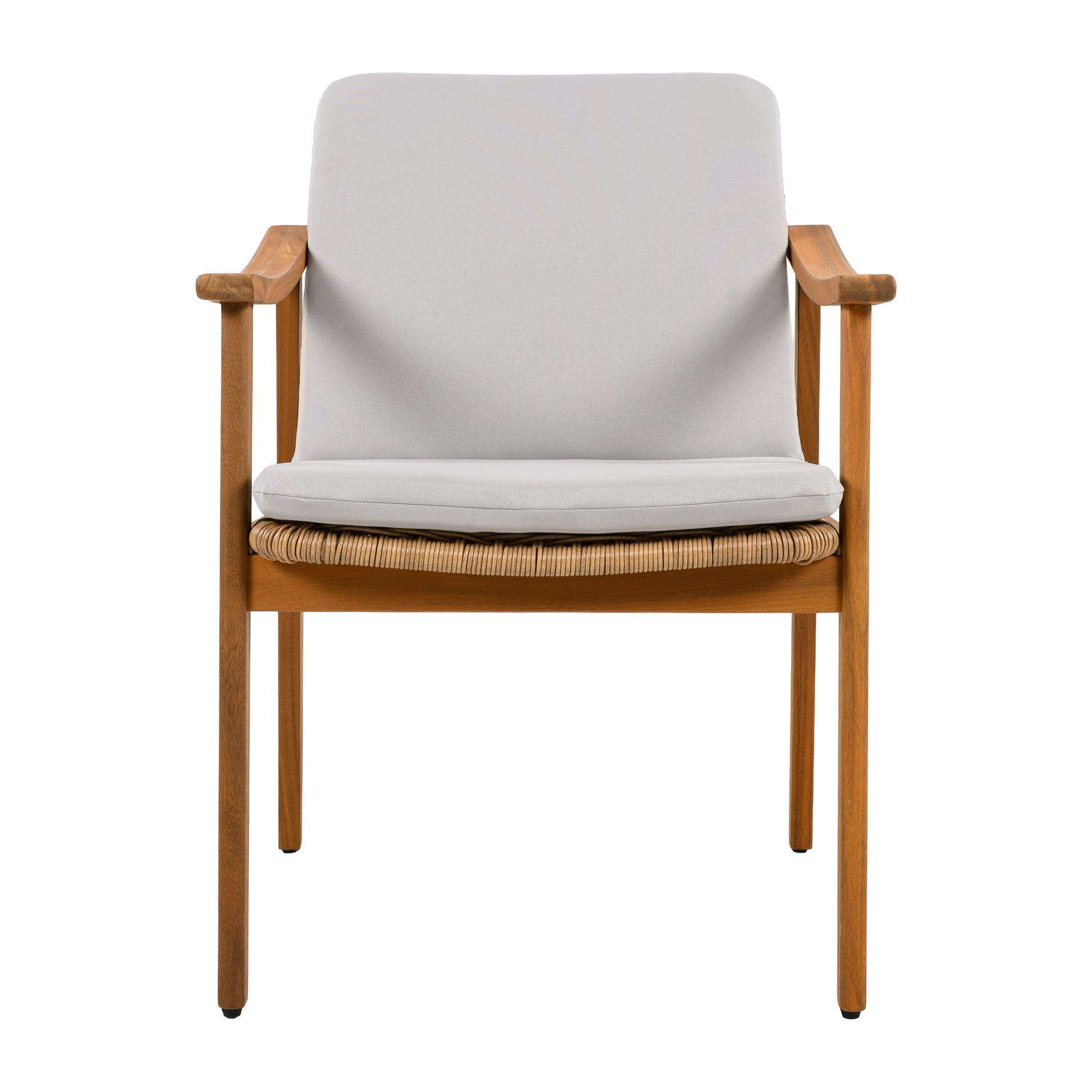 Outdoor Dining Chairs Set of 2, Acacia Wood Frame, Grey Cushion - Durable Patio
