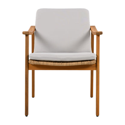 Outdoor Dining Chairs Set of 2, Acacia Wood Frame, Grey Cushion - Durable Patio