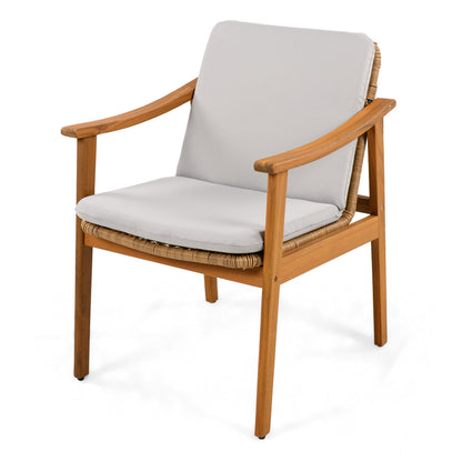 Outdoor Dining Chairs Set of 2, Acacia Wood Frame, Grey Cushion - Durable Patio