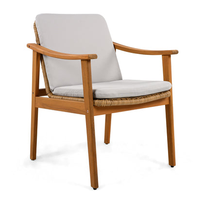 Outdoor Dining Chairs Set of 2, Acacia Wood Frame, Grey Cushion - Durable Patio