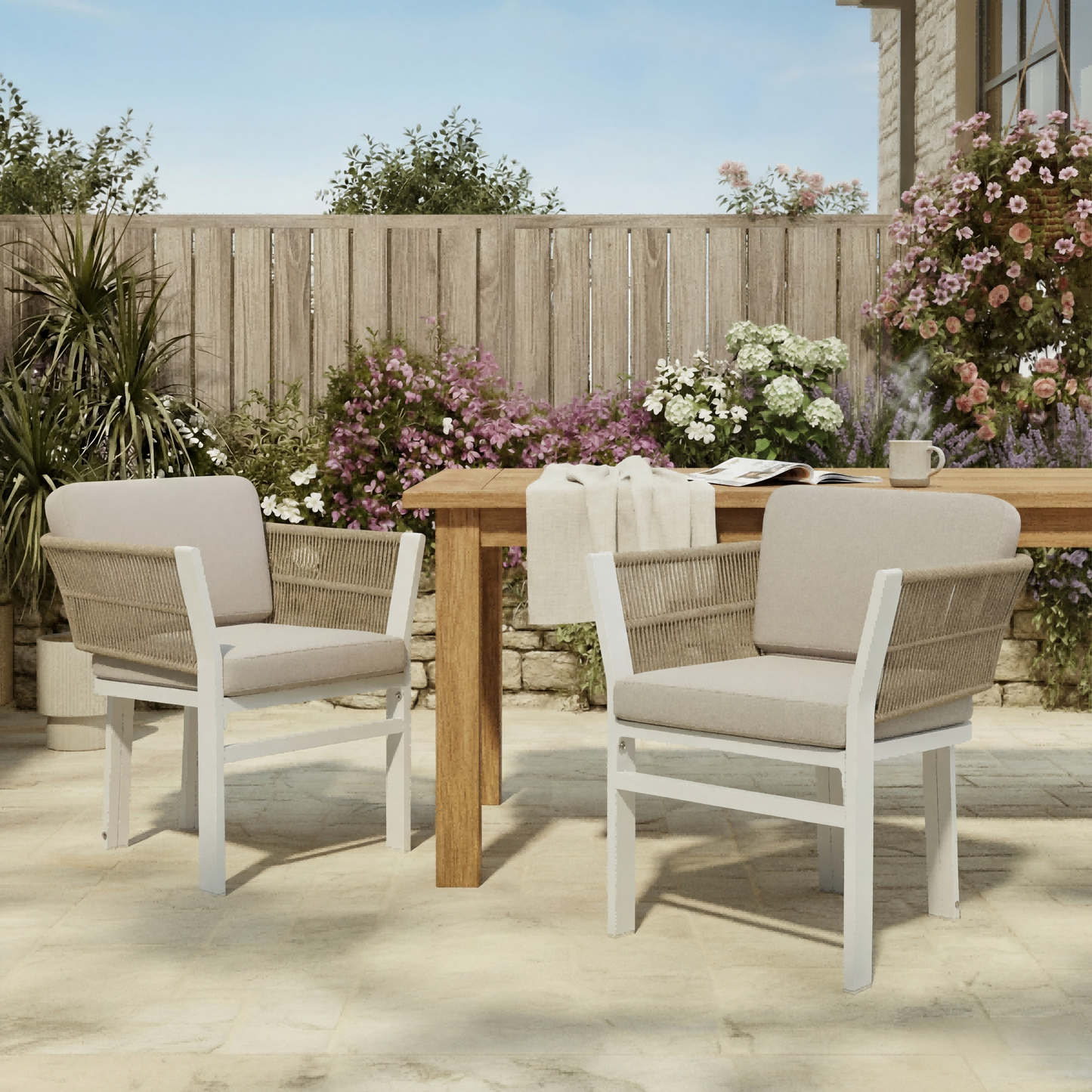 White Aluminum Patio Seating Set for Garden and Poolside