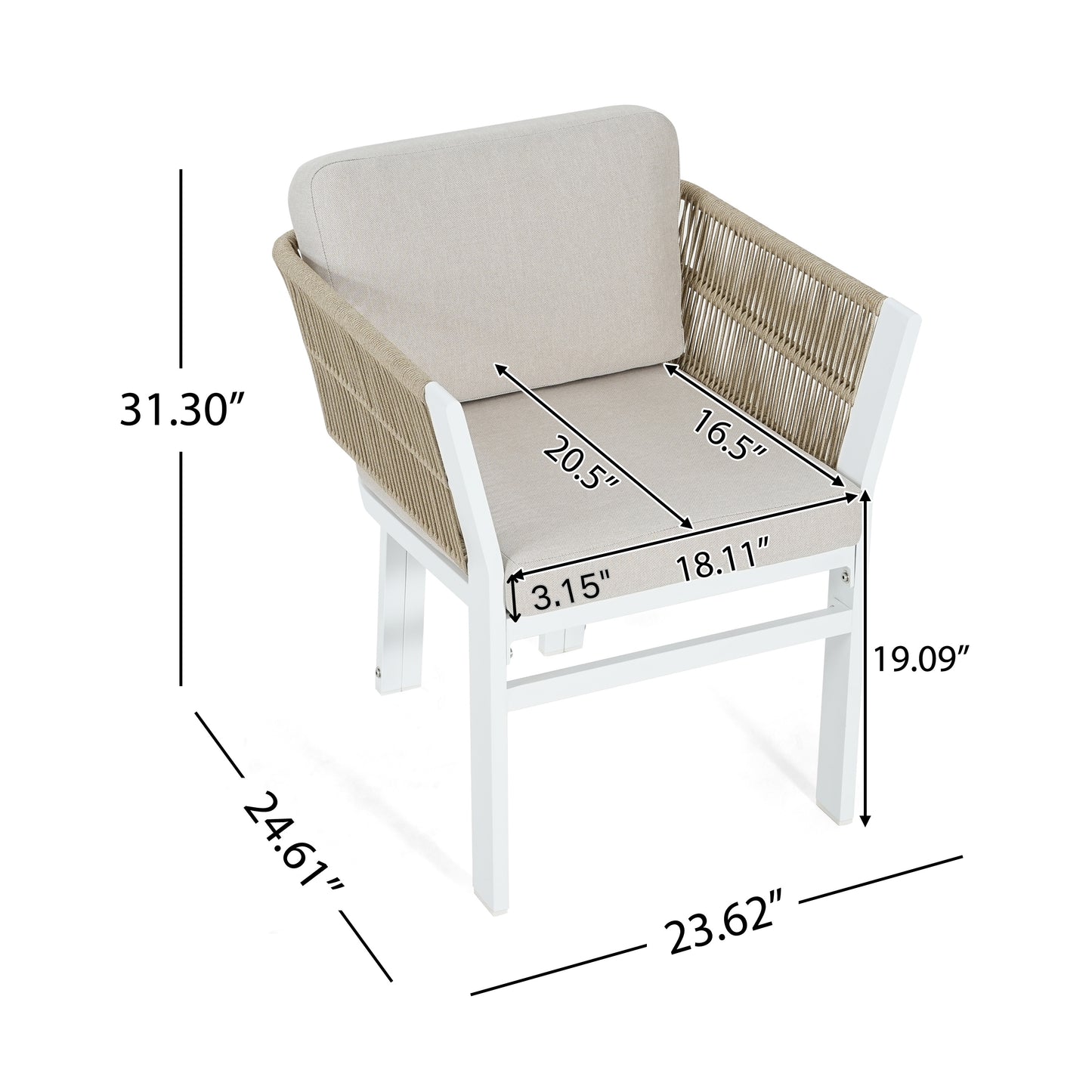 White Aluminum Patio Seating Set for Garden and Poolside