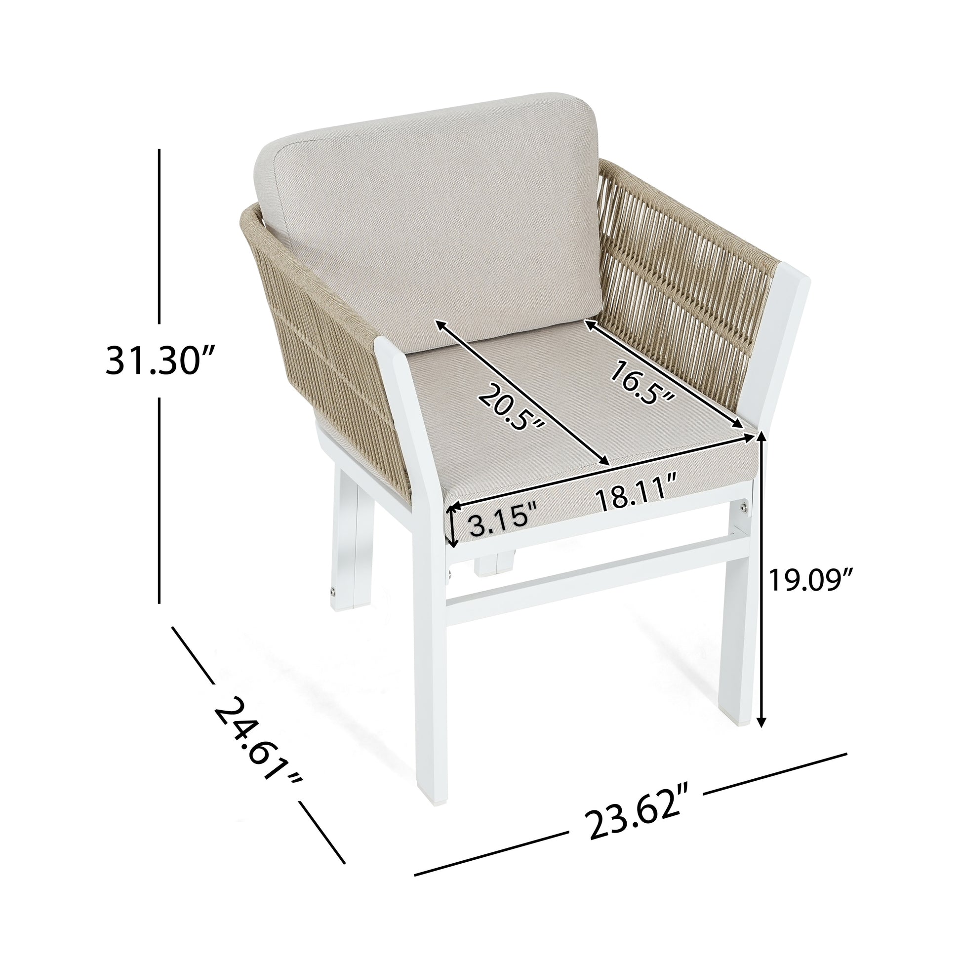 White Aluminum Patio Seating Set for Garden and Poolside