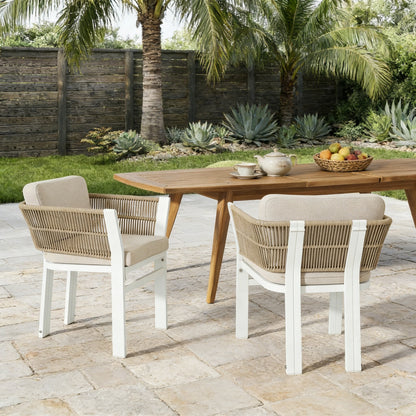 Outdoor Dining Chair Set of 2 ,White Aluminum Frame with Beige Cushion, 300lbs Capacity, All-Weather Patio Seating for Backyard, Deck & Garden