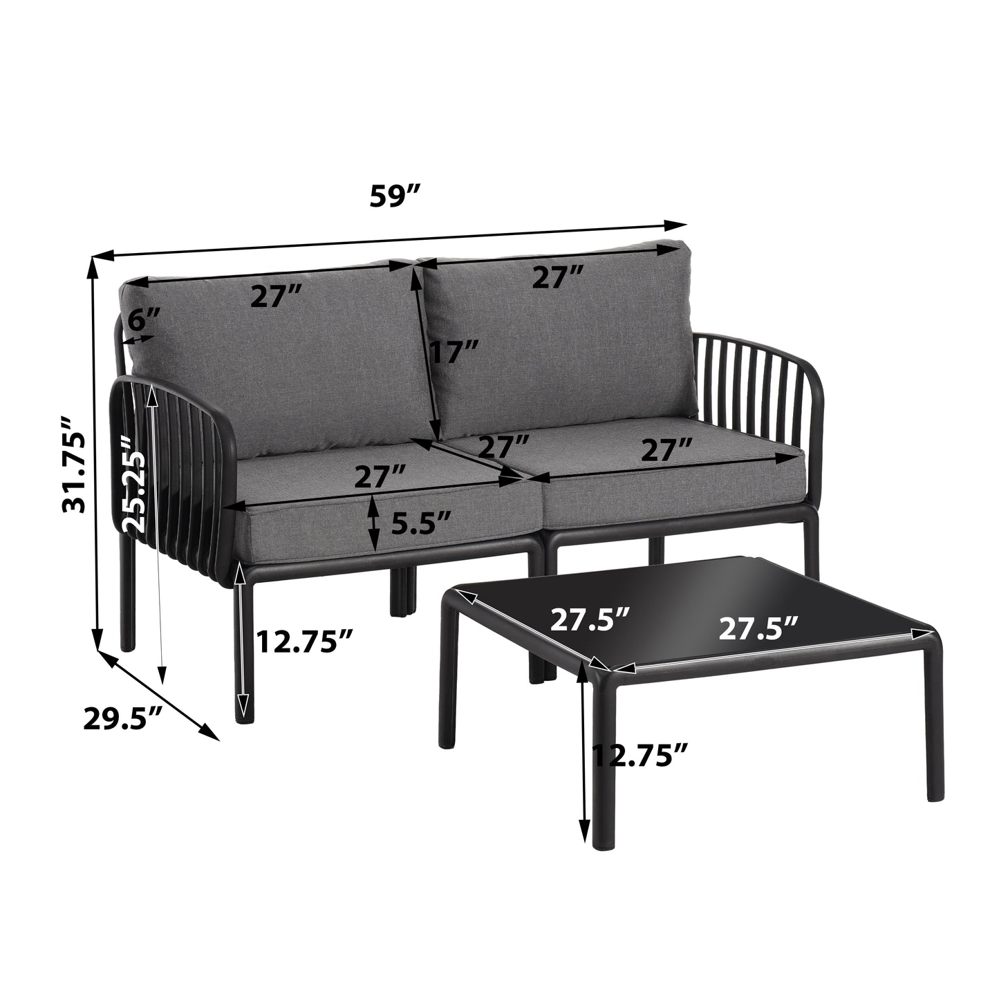 Modern Outdoor Patio Sofa Set with Cushions for Garden & Poolside