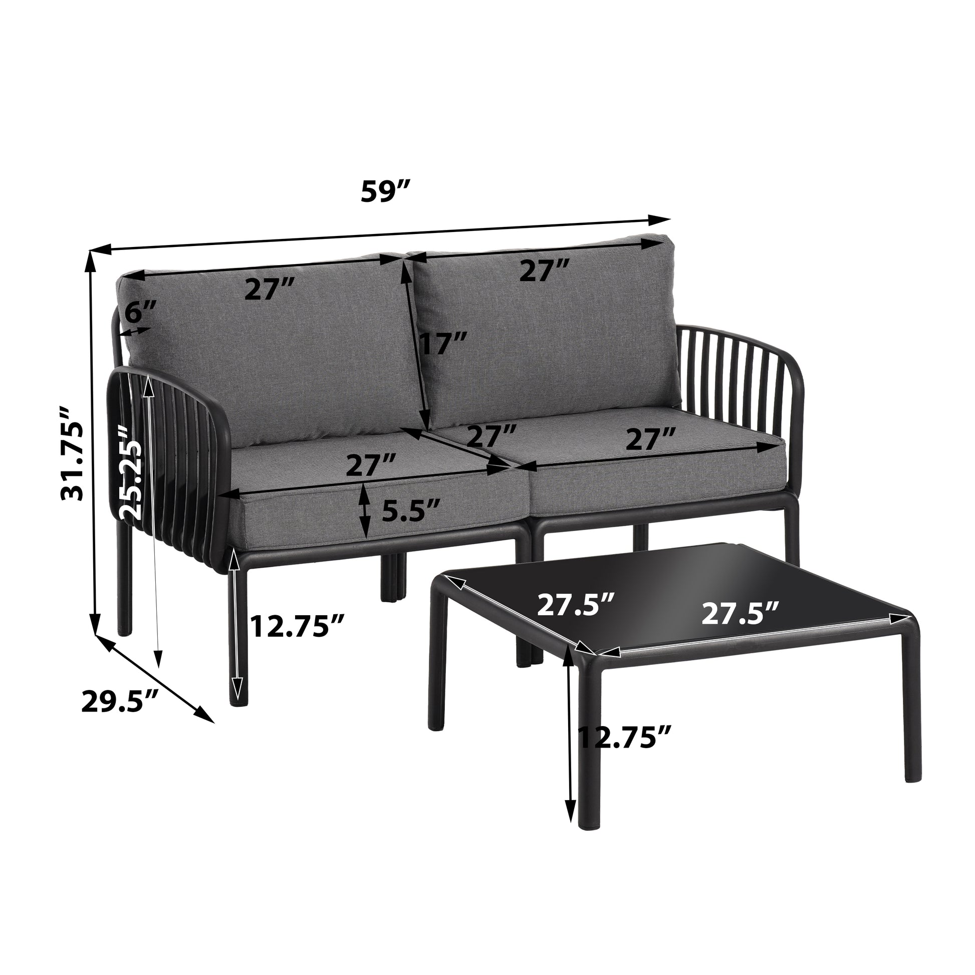 Modern Outdoor Patio Sofa Set with Cushions for Garden & Poolside