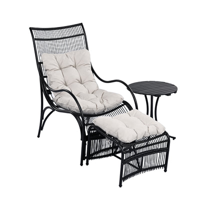3 Piece Wicker Patio Set - Lounge Chair, Table & Ottoman for Garden Deck