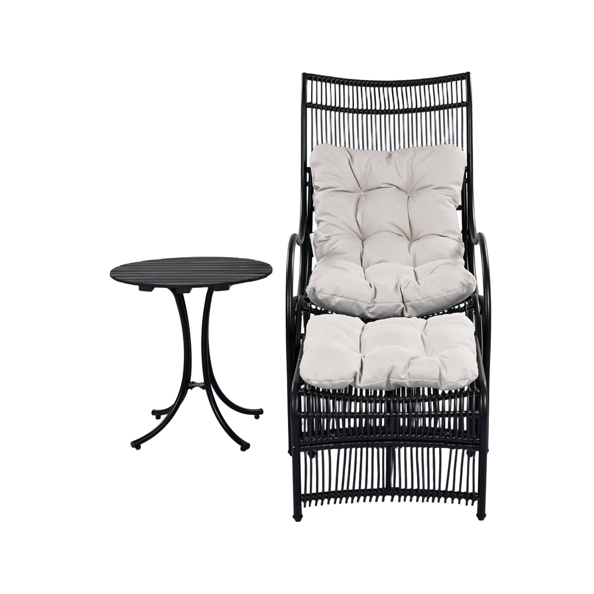 3 Piece Wicker Patio Set - Lounge Chair, Table & Ottoman for Garden Deck