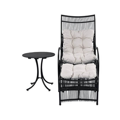 3 Piece Wicker Patio Set - Lounge Chair, Table & Ottoman for Garden Deck