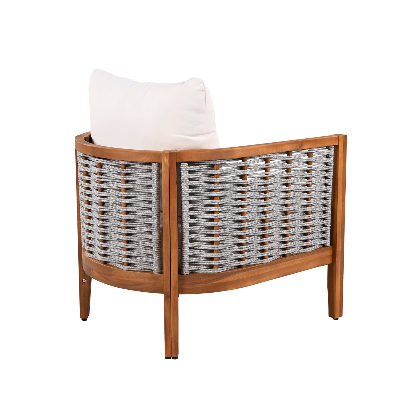 Teak & Beige Weather-Resistant Patio Armchair with Cushions